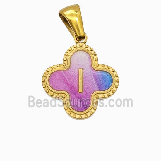 Stainless Steel Clover Pendant Letter-I Painted Gold Plated