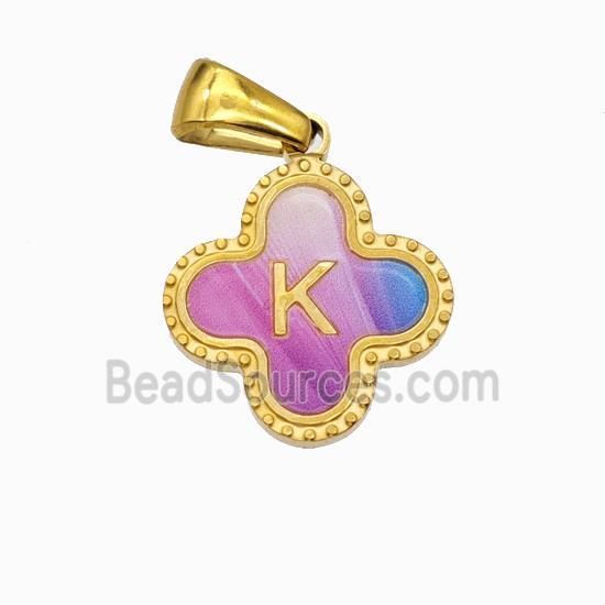 Stainless Steel Clover Pendant Letter-K Painted Gold Plated