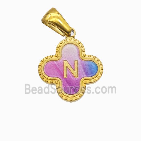 Stainless Steel Clover Pendant Letter-N Painted Gold Plated