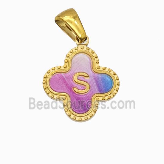 Stainless Steel Clover Pendant Letter-S Painted Gold Plated