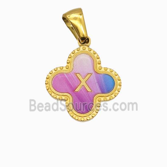 Stainless Steel Clover Pendant Letter-X Painted Gold Plated