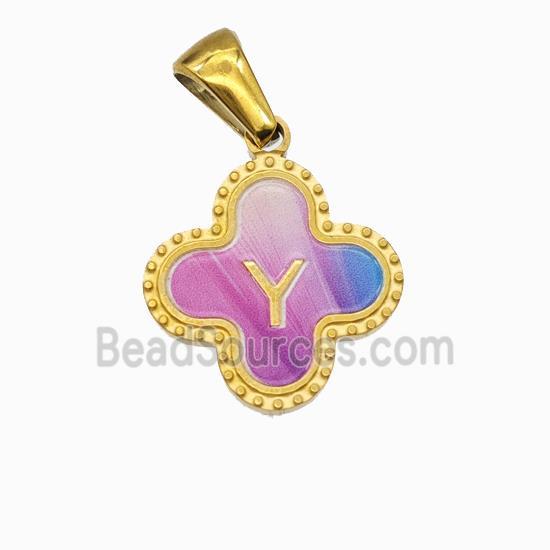 Stainless Steel Clover Pendant Letter-Y Painted Gold Plated