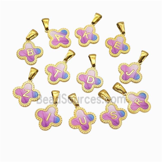 Stainless Steel Clover Alphabet Pendant Mix Letters Painted Gold Plated