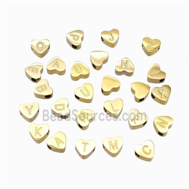 Stainless Steel Heart Letter Beads Mix Alphabet Gold Plted