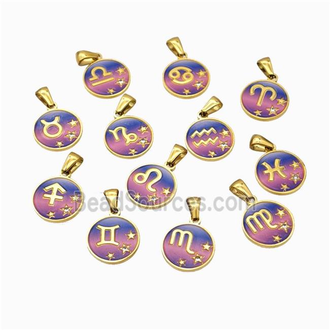 Stainless Steel Zodiac Symbol Pendant Painted Gold Plated Mixed