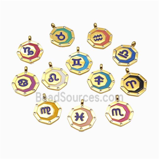 Stainless Steel Zodiac Symbol Pendant Painted Gold Plated Mixed