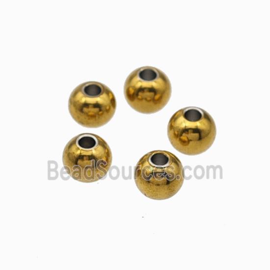 Stainless Steel Round Beads Smooth Gold Plated