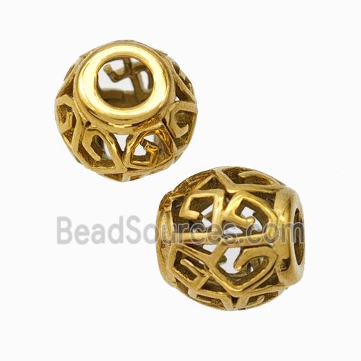 Titanium Steel Round Beads Large Hole Hollow gold plated