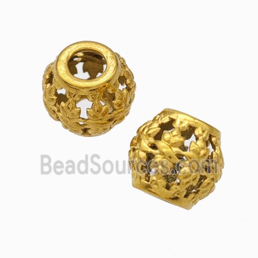 Titanium Steel Round Beads Large Hole Hollow gold plated