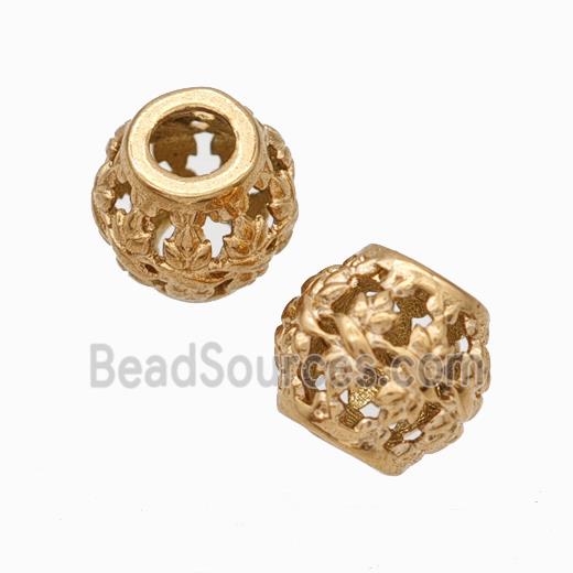 Titanium Steel Round Beads Large Hole Hollow gold plated