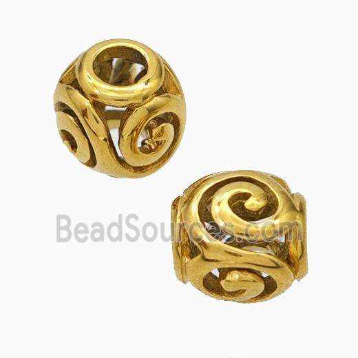 Titanium Steel Round Beads Large Hole Hollow gold plated