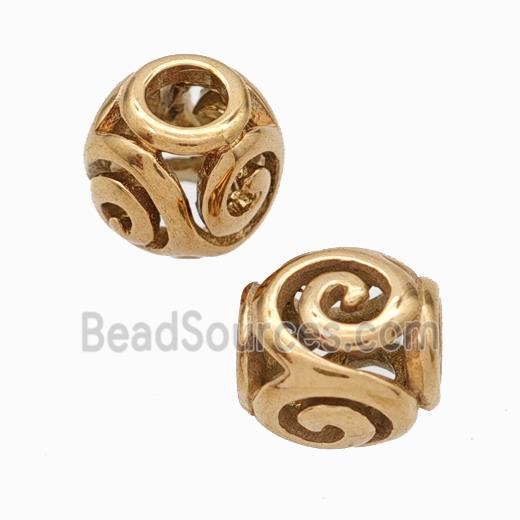 Titanium Steel Round Beads Large Hole Hollow gold plated