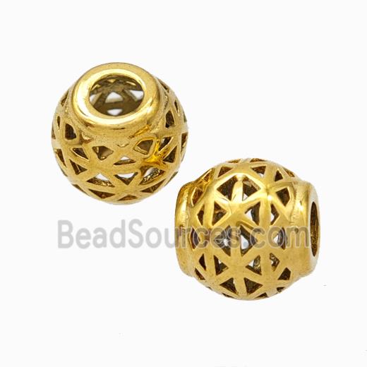 Titanium Steel Round Beads Large Hole Hollow gold plated