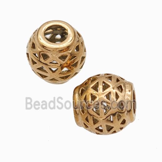 Titanium Steel Round Beads Large Hole Hollow gold plated