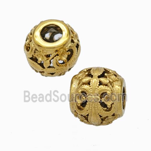 Titanium Steel Round Beads Large Hole Hollow gold plated