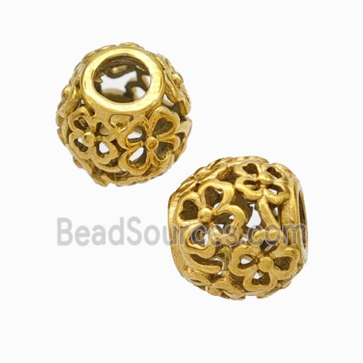 Titanium Steel Round Beads Large Hole Hollow gold plated