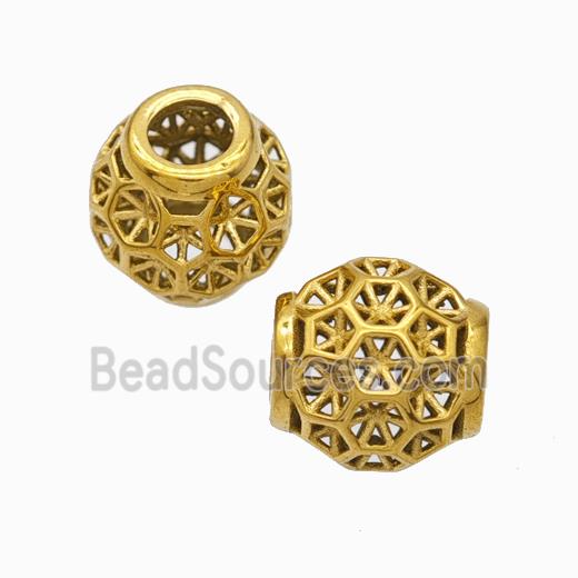 Titanium Steel Round Beads Large Hole Hollow gold plated