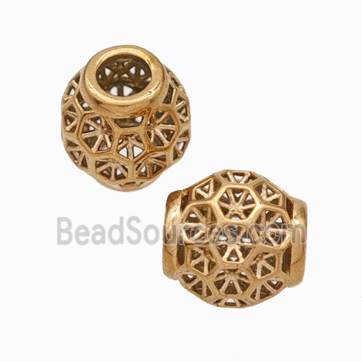 Titanium Steel Round Beads Large Hole Hollow gold plated