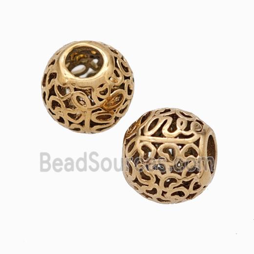 Titanium Steel Round Beads Large Hole Hollow gold plated