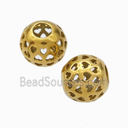 Titanium Steel Round Beads Large Hole Hollow gold plated