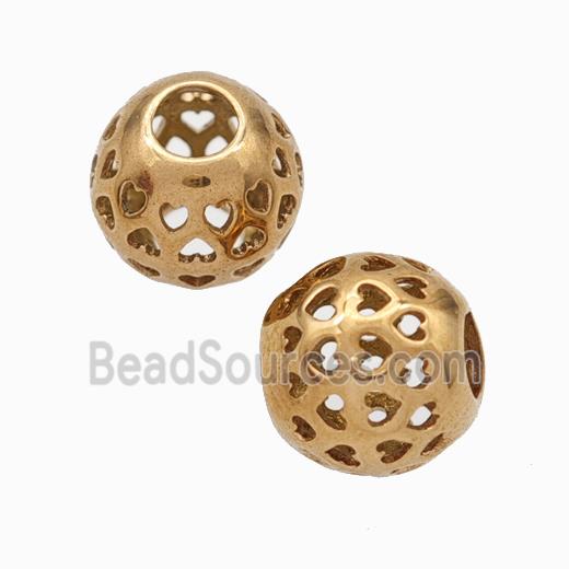 Titanium Steel Round Beads Large Hole Hollow gold plated