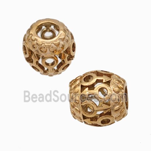 Titanium Steel Round Beads Large Hole Hollow gold plated