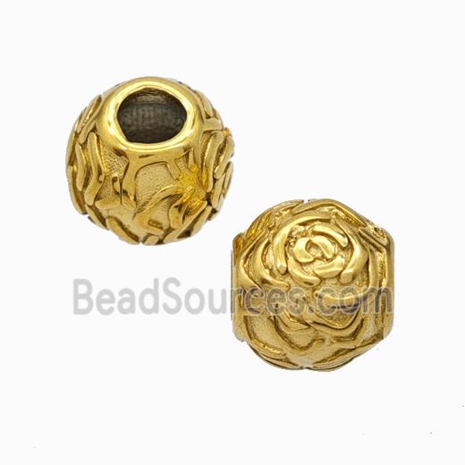 Titanium Steel Round Beads Large Hole Hollow gold plated