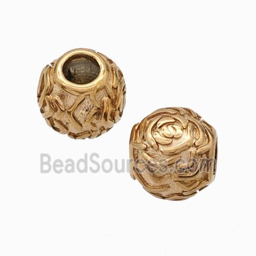 Titanium Steel Round Beads Large Hole Hollow gold plated