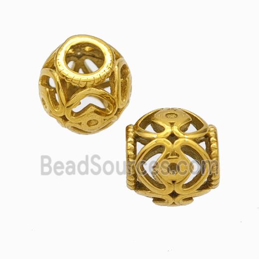 Titanium Steel Round Beads Large Hole Hollow gold plated