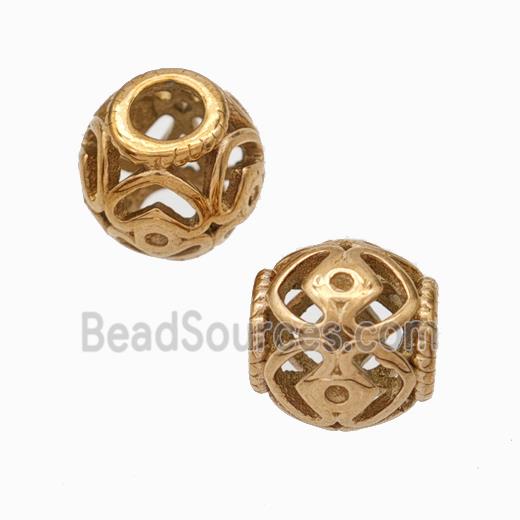 Titanium Steel Round Beads Large Hole Hollow gold plated