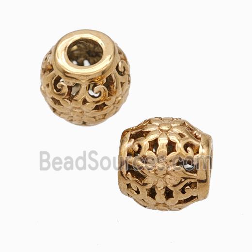 Titanium Steel Round Beads Large Hole Hollow gold plated