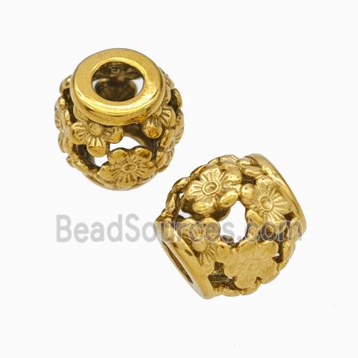 Titanium Steel Round Beads Large Hole Hollow gold plated