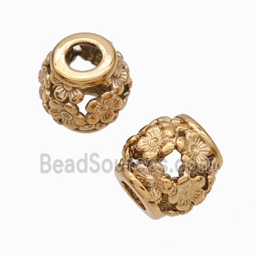 Titanium Steel Round Beads Large Hole Hollow gold plated