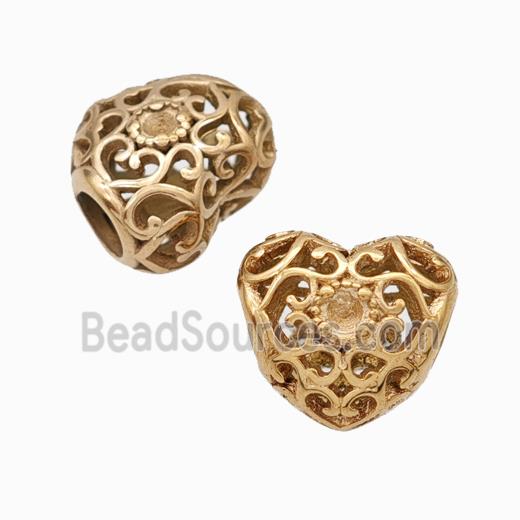 Titanium Steel Round Beads Large Hole Hollow gold plated