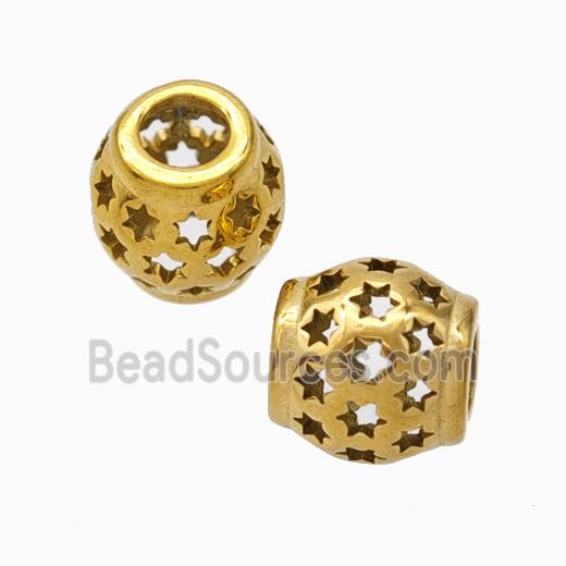 Titanium Steel Round Beads Large Hole Hollow gold plated