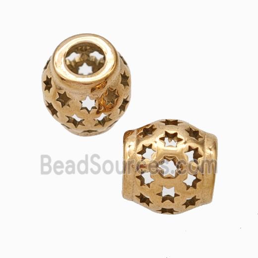 Titanium Steel Round Beads Large Hole Hollow gold plated