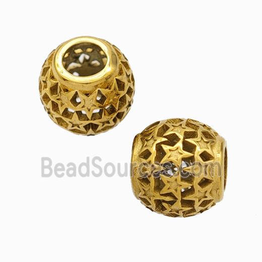 Titanium Steel Round Beads Large Hole Hollow gold plated