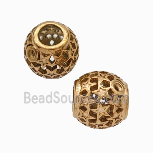 Titanium Steel Round Beads Large Hole Hollow gold plated