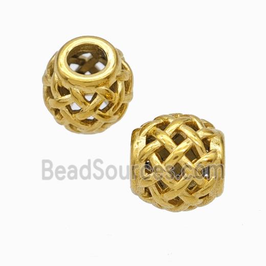 Titanium Steel Round Beads Large Hole Hollow gold plated