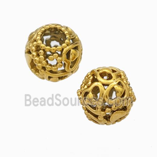 Titanium Steel Round Beads Large Hole Hollow gold plated