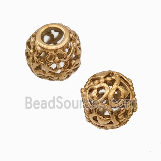 Titanium Steel Round Beads Large Hole Hollow gold plated