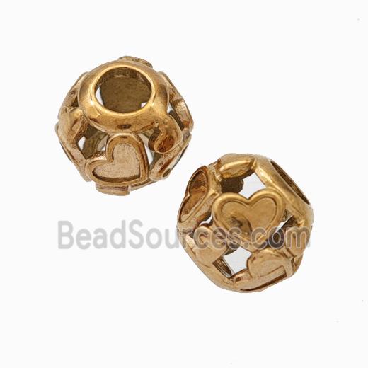 Titanium Steel Round Beads Large Hole Hollow gold plated