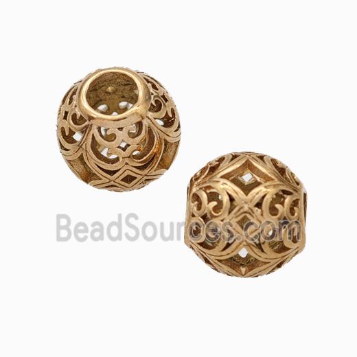 Titanium Steel Round Beads Large Hole Hollow gold plated