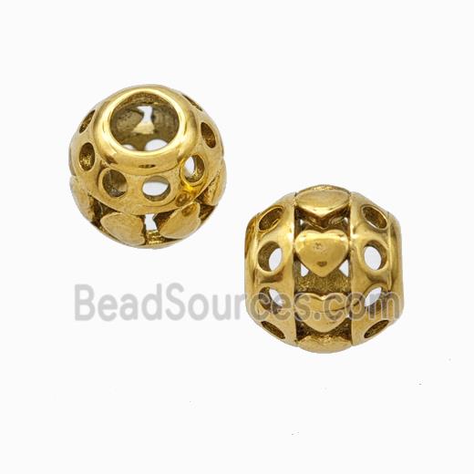 Titanium Steel Round Beads Large Hole Hollow gold plated