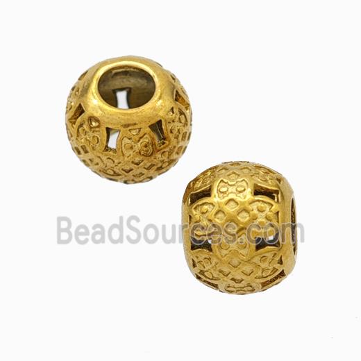 Titanium Steel Round Beads Large Hole Hollow gold plated