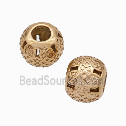 Titanium Steel Round Beads Large Hole Hollow gold plated