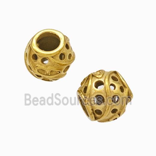 Titanium Steel Round Beads Large Hole Hollow gold plated