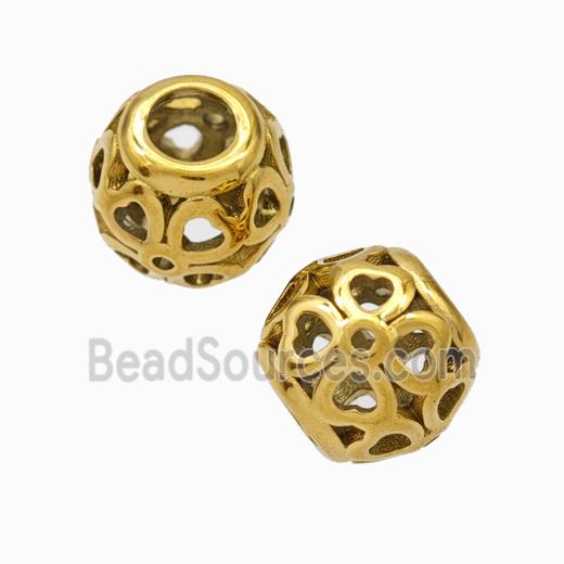 Titanium Steel Round Beads Large Hole Hollow gold plated