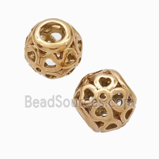 Titanium Steel Round Beads Large Hole Hollow gold plated