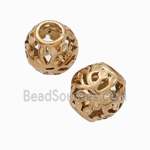 Titanium Steel Round Beads Large Hole Hollow gold plated